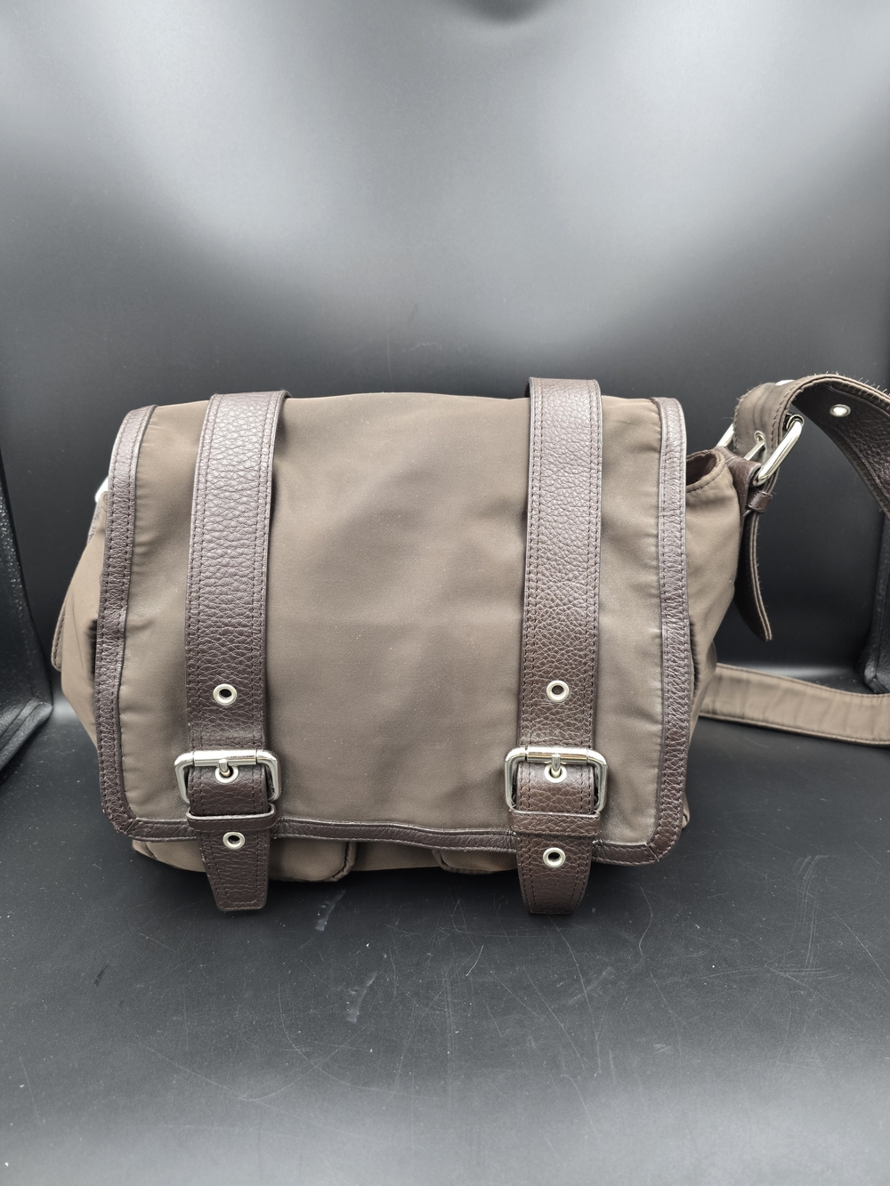 Talbots Brown Canvas and Dark Brown Trim Messenger Bag